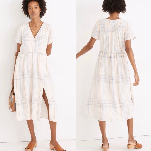 Madewell Dresses & Skirts - Madewell Size Small Pastel Plaid Clara Midi Dress Linen Blend Boho Cottagecore